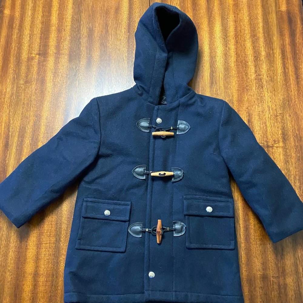 Kids Hooded Navy Duffle Coat with Toggles